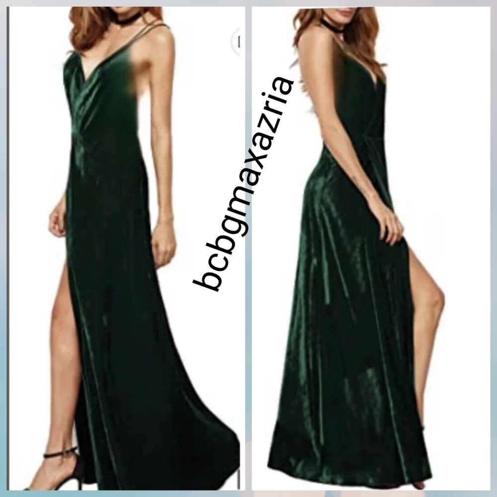NWT BCBGMAXAZRIA MALLORY GOWN TANK FRONT SLIT VELVET DRESS  MSRP $398